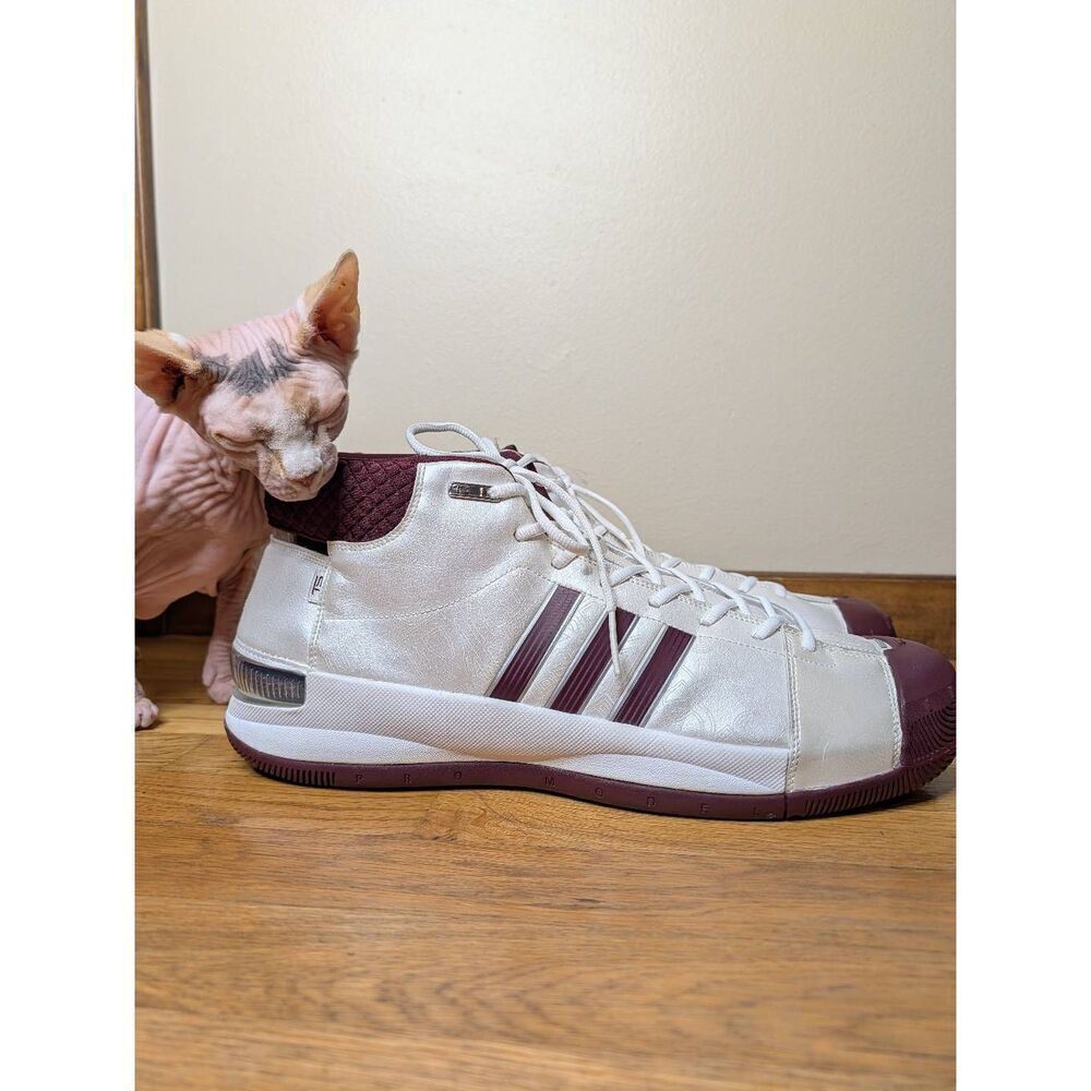 Adidas TS Pro Model Basketball Shoes Men’s Size 19 White Maroon Rare EUC